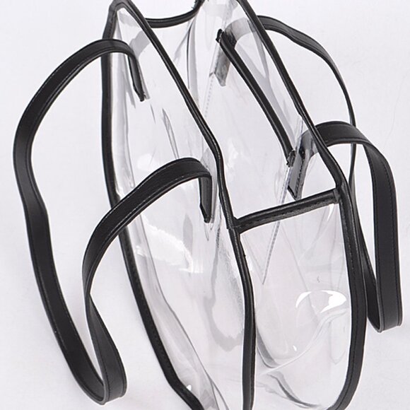 Clear Round Shoulder Bag/Tote Bag- W/ Black Accents & Pocket - NWT - Picture 6 of 8